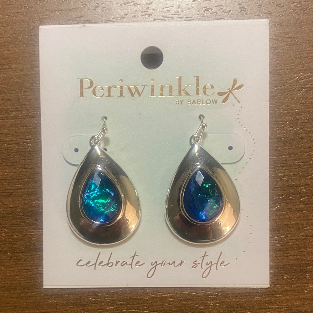 Periwinkle by Barlow Silver Earrings with Blue iridescent Accents NWT